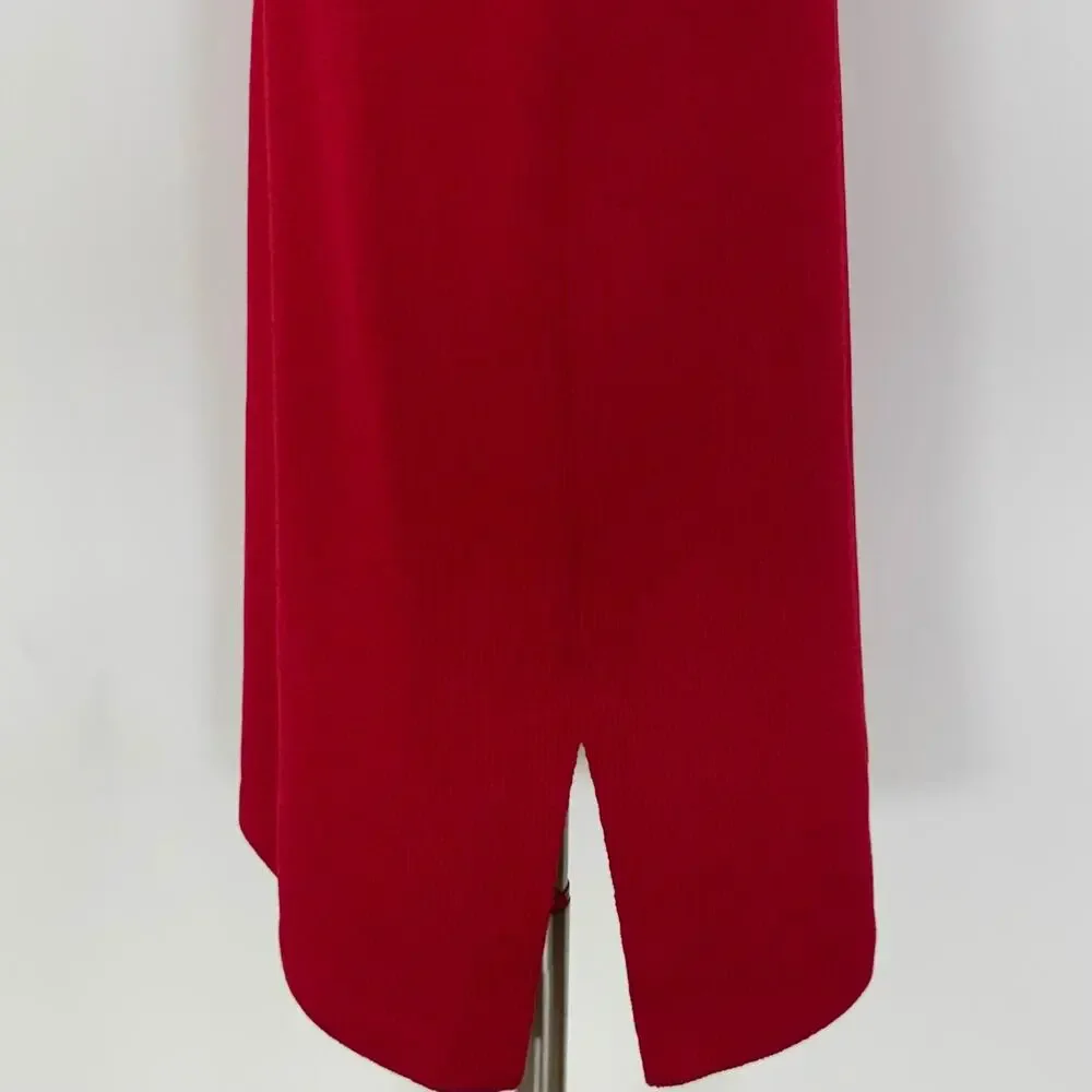 St. John Collection Pencil Skirt Santana Knit Red Knee-Length with Side Slit 10